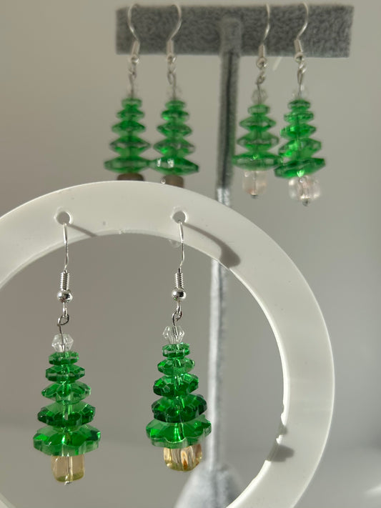 Handmade Glass Bead Christmas Tree Dangle Earrings