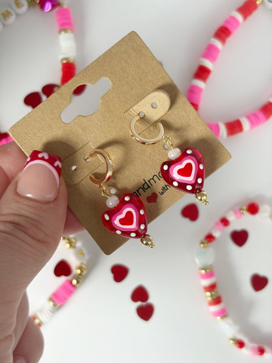 Gold Plated Necklace And Earrings With Red Glass Heart Pendant - Lottie And FloGold Plated Necklace And Earrings With Red Glass Heart PendantHand made JewelleryLottie And Flo