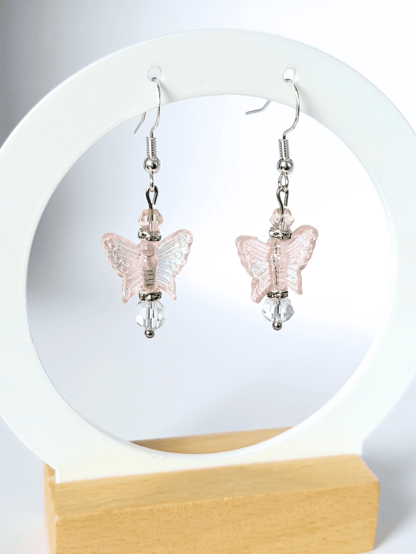 Pink Butterfly Earrings - On A Sterling Silver Hook Type Earring. - Lottie And Flo Pink Butterfly Earrings - On A Sterling Silver Hook Type Earring.Hand made EarringsLottie And Flo