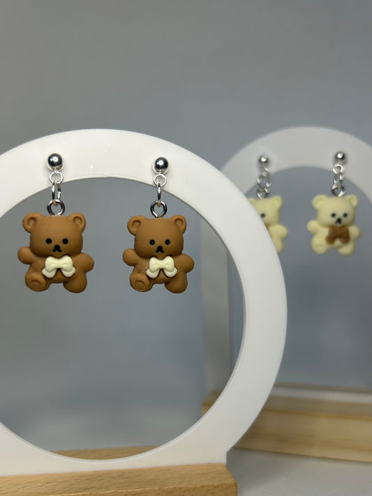 Handmade Teddy Bear Dangle Earrings - Cute Resin Pendant - Perfect for Gifting
