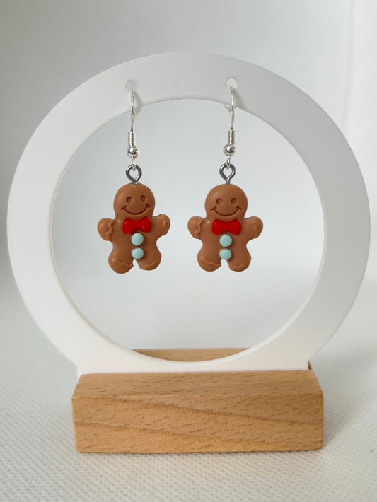Handmade Christmas Gingerbread Dangle Earrings - Adorable Resin Pendant - Ideal for Gifting
