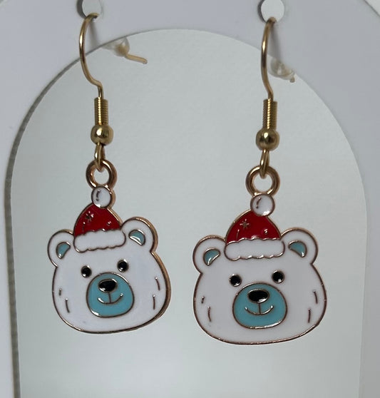 Handmade Christmas Character Dangle Earrings - Polar Bear / Penguin / Santa - Cute Metal Pendant - Perfect for Gifting or Stocking Fillers