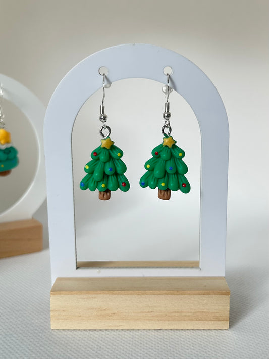 Handmade Christmas Tree Dangle Earrings -   Cute Resin Pendant - Perfect for Gifting