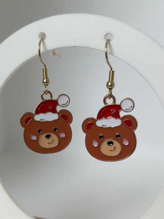 Handmade Christmas Character Dangle Earrings - Polar Bear / Penguin / Santa - Cute Metal Pendant - Perfect for Gifting or Stocking Fillers