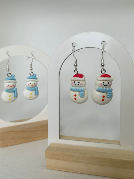 Handmade Christmas Snowman Dangle Earrings -   Cute Resin Pendant - Ideal for Gifting