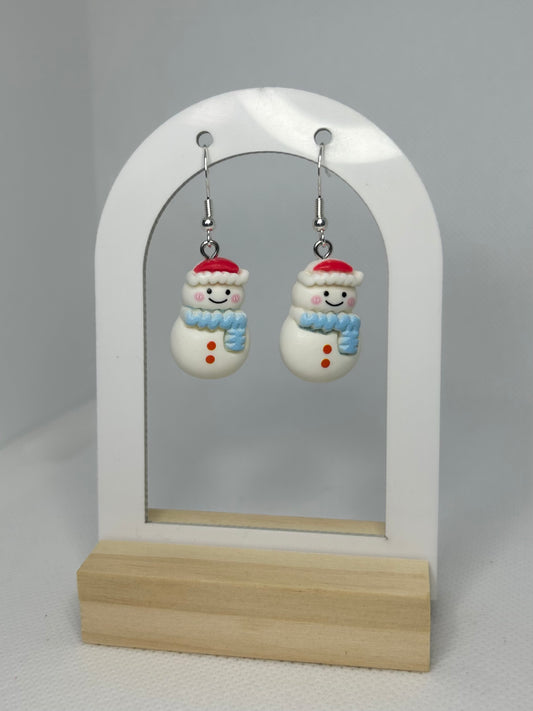 Handmade Christmas Snowman Dangle Earrings -   Cute Resin Pendant - Ideal for Gifting