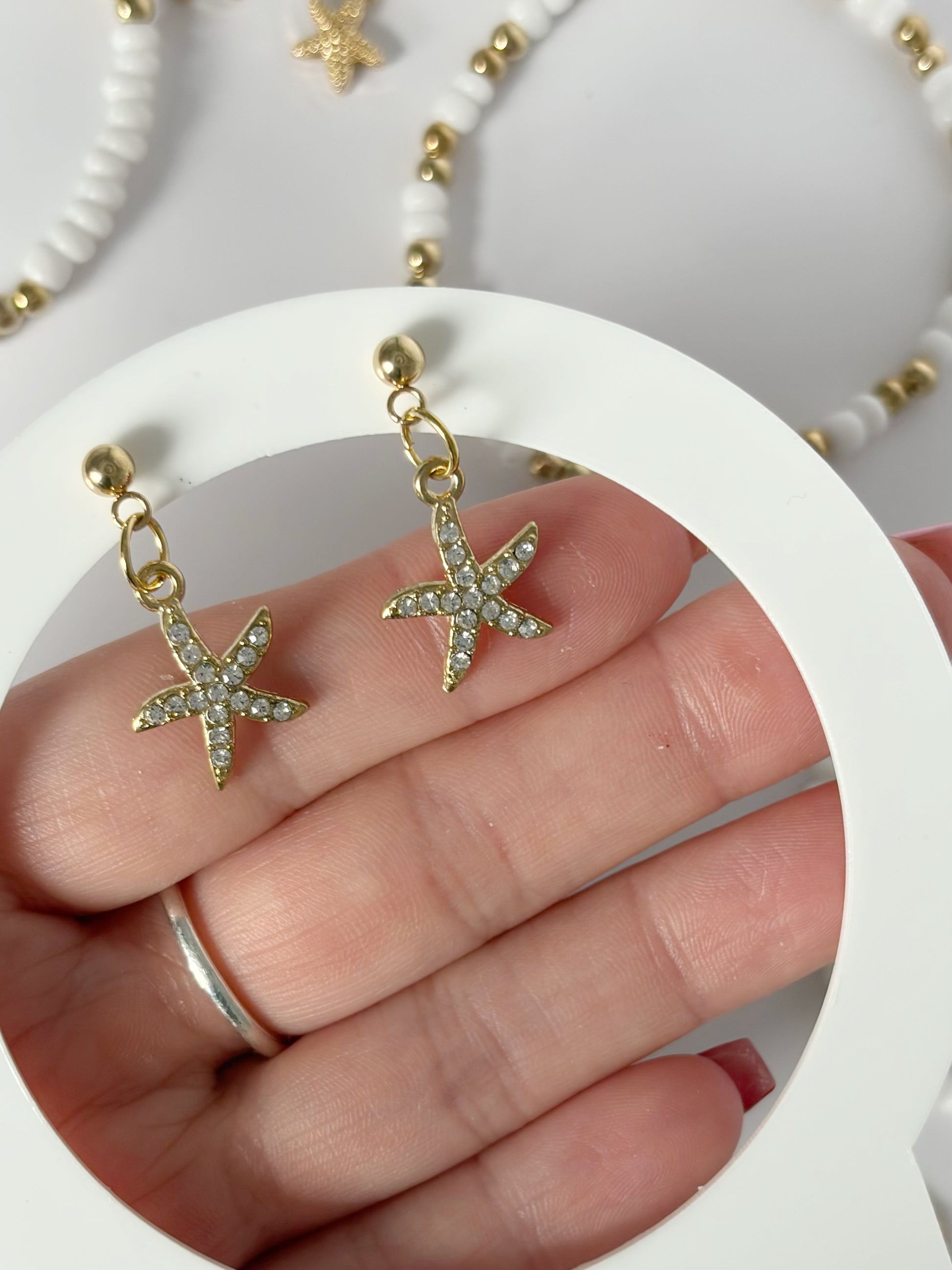 Sparkly Starfish Earrings Available In Silver And Gold Plated Drop Stud - Lottie And FloSparkly Starfish Earrings Available In Silver And Gold Plated Drop StudHand made EarringsLottie And Flo