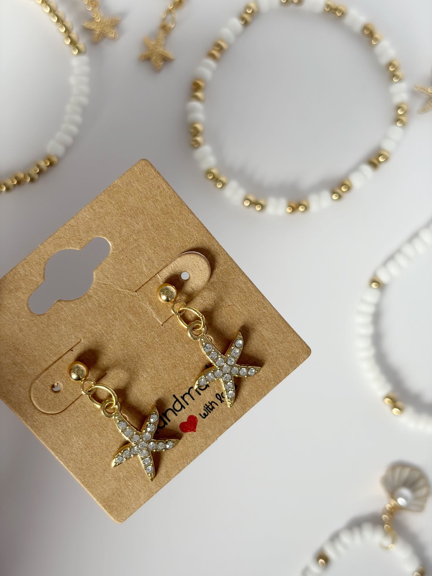 Sparkly Starfish Earrings Available In Silver And Gold Plated Drop Stud - Lottie And Flo Sparkly Starfish Earrings Available In Silver And Gold Plated Drop StudHand made EarringsLottie And Flo