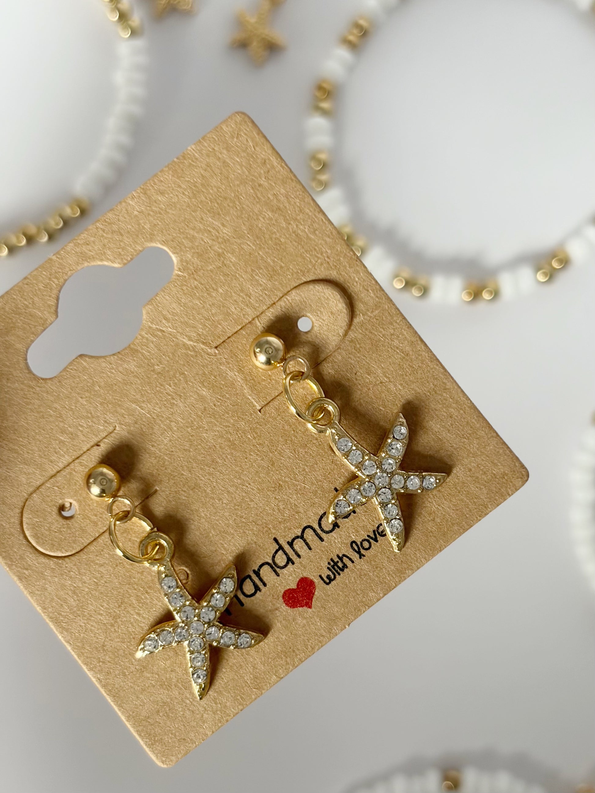 Sparkly Starfish Earrings Available In Silver And Gold Plated Drop Stud - Lottie And Flo Sparkly Starfish Earrings Available In Silver And Gold Plated Drop StudHand made EarringsLottie And Flo