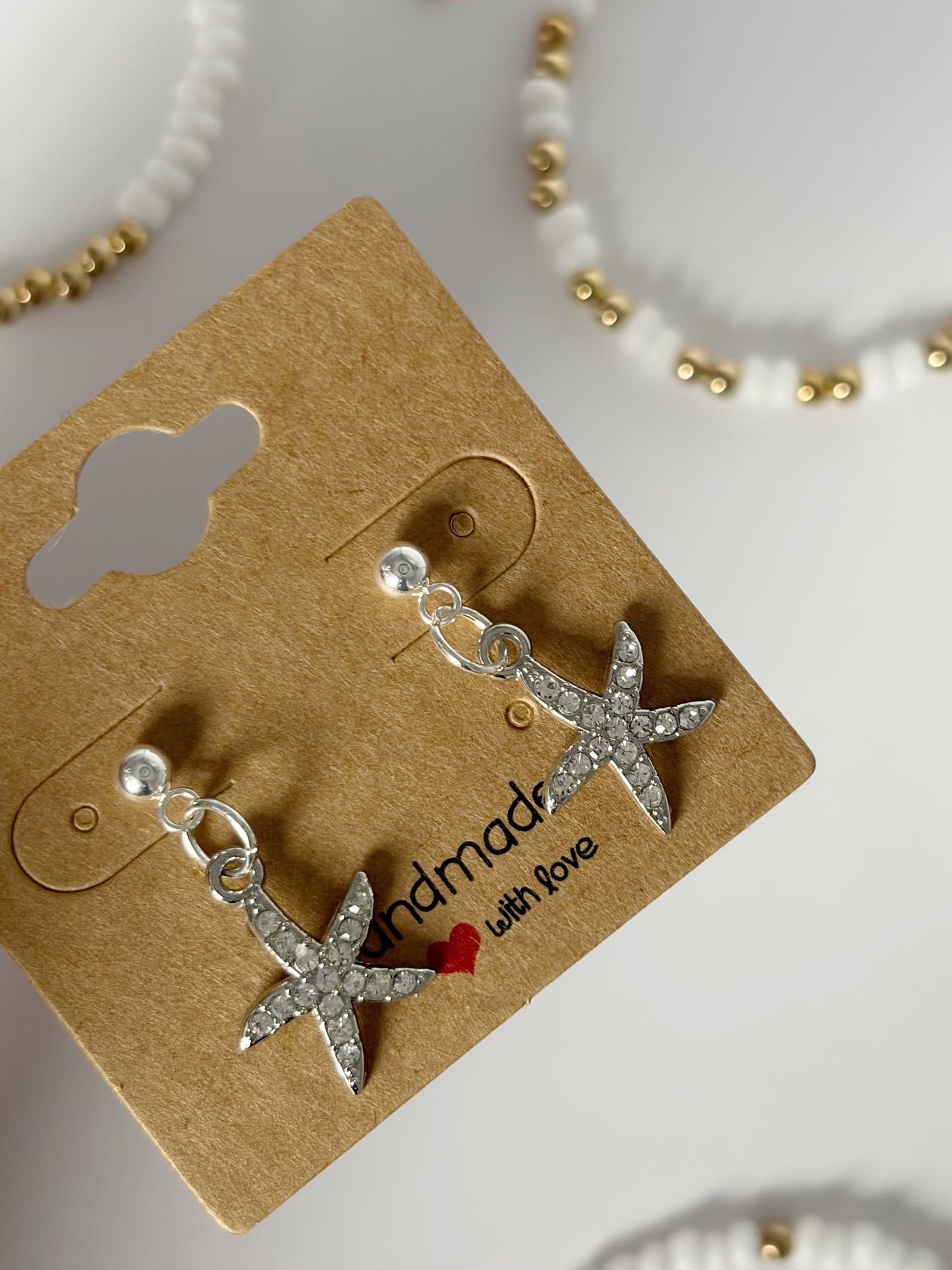 Sparkly Starfish Earrings Available In Silver And Gold Plated Drop Stud - Lottie And Flo Sparkly Starfish Earrings Available In Silver And Gold Plated Drop StudHand made EarringsLottie And Flo