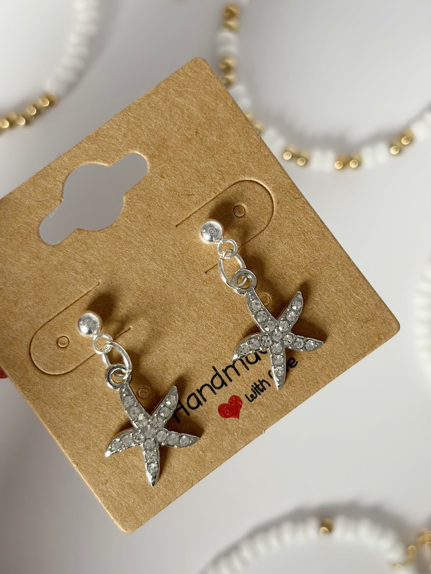 Sparkly Starfish Earrings Available In Silver And Gold Plated Drop Stud - Lottie And Flo Sparkly Starfish Earrings Available In Silver And Gold Plated Drop StudHand made EarringsLottie And Flo