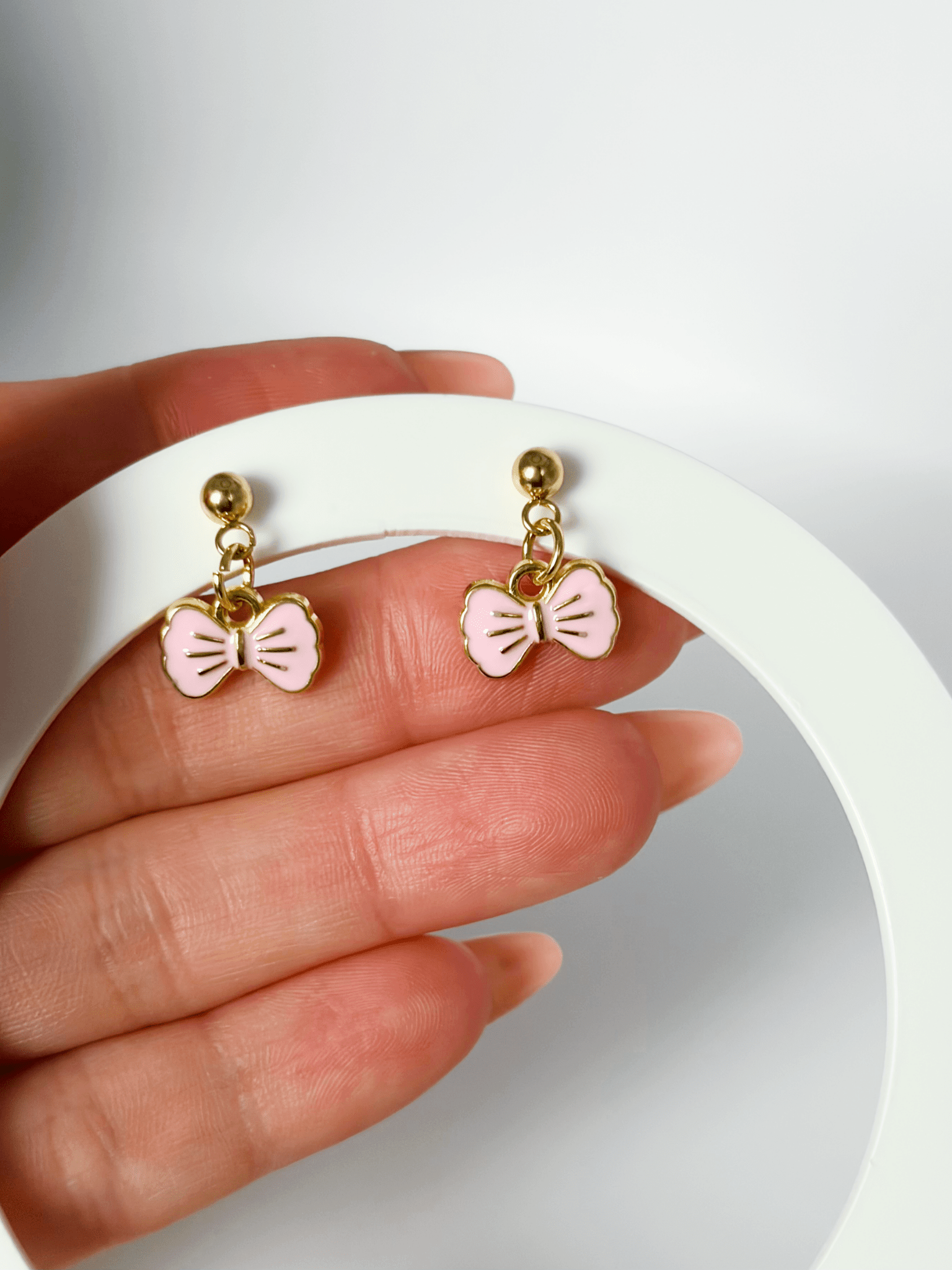 Dainty Pink Bow Drop Earrings. - Lottie And FloDainty Pink Bow Drop Earrings.Hand made EarringsLottie And Flo