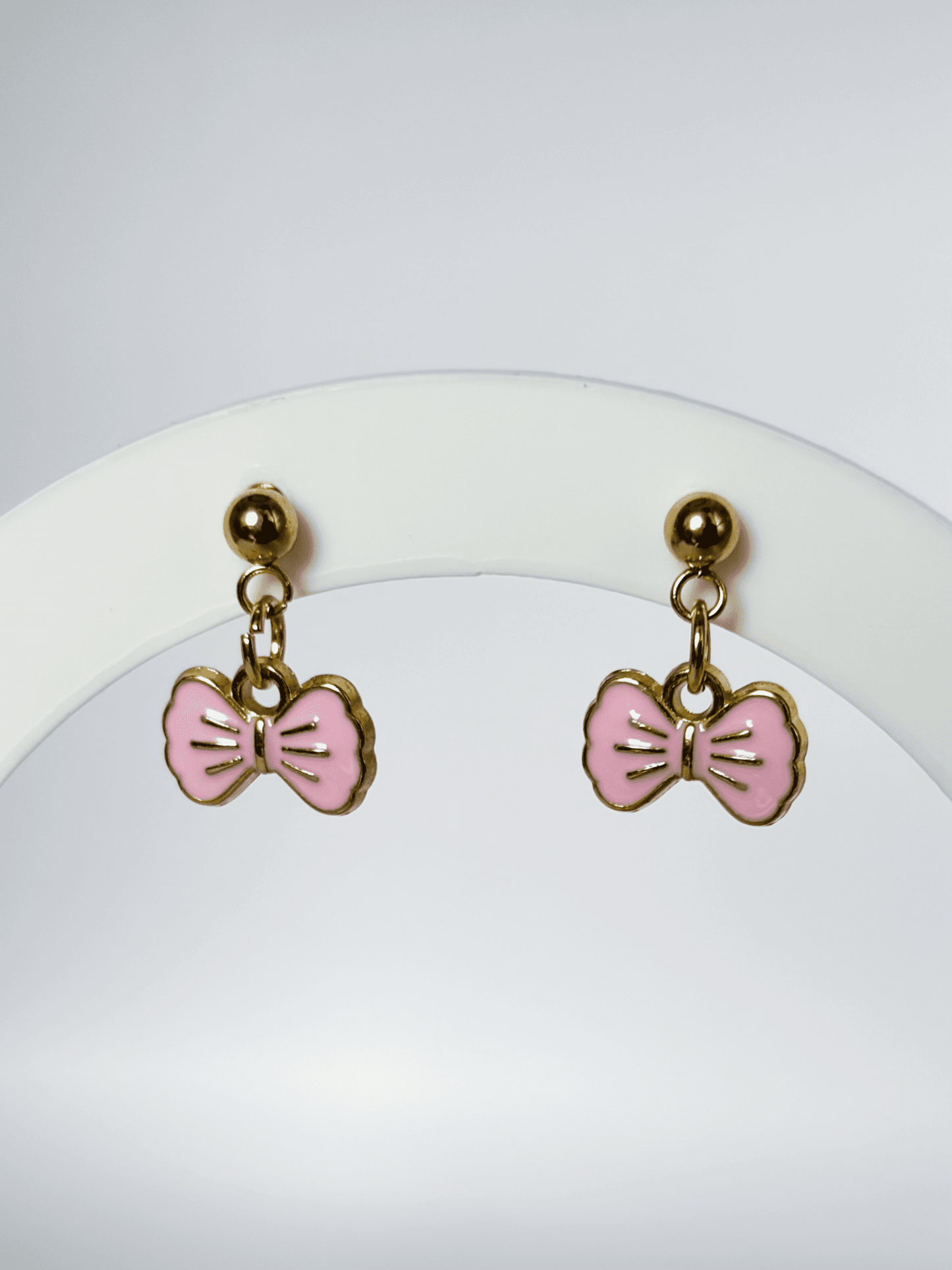 Dainty Pink Bow Drop Earrings. - Lottie And FloDainty Pink Bow Drop Earrings.Hand made EarringsLottie And Flo