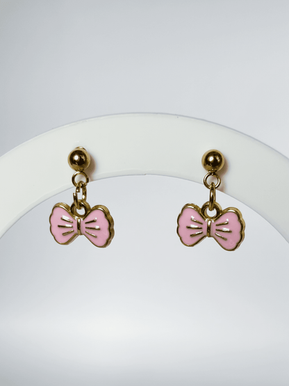 Dainty Pink Bow Drop Earrings. - Lottie And FloDainty Pink Bow Drop Earrings.Hand made EarringsLottie And Flo