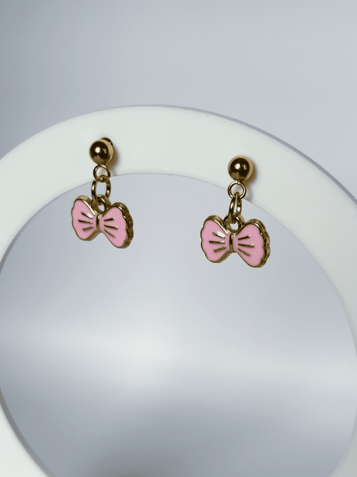 Dainty Pink Bow Drop Earrings. - Lottie And FloDainty Pink Bow Drop Earrings.Hand made EarringsLottie And Flo