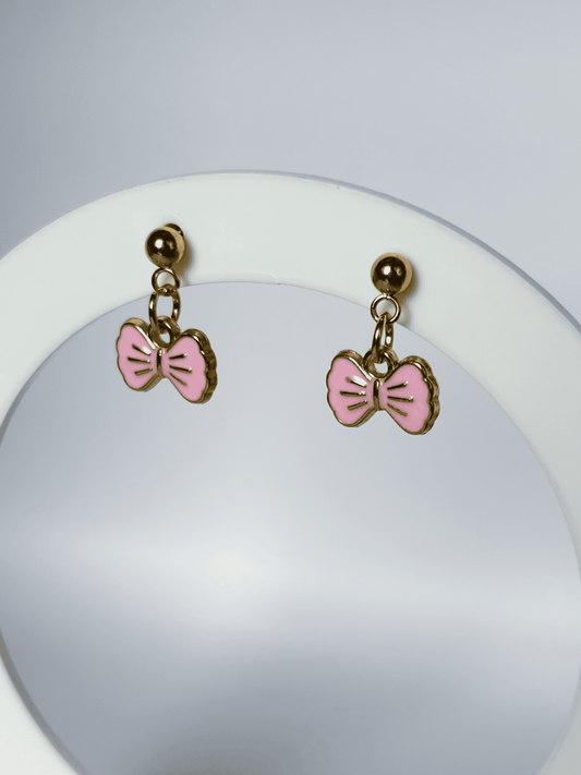 Dainty Pink Bow Drop Earrings. - Lottie And FloDainty Pink Bow Drop Earrings.Hand made EarringsLottie And Flo