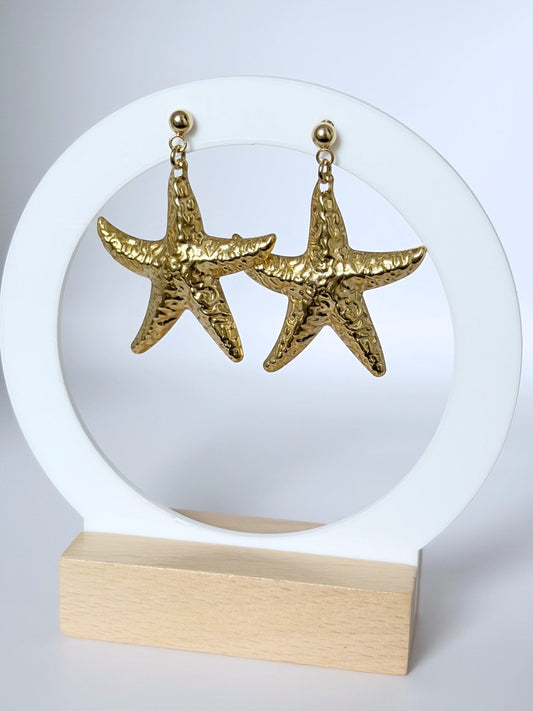 Gold Large Star Fish Earrings On A 24K Gold Plated Stud - Lottie And Flo Gold Large Star Fish Earrings On A 24K Gold Plated Stud Hand made EarringsLottie And Flo