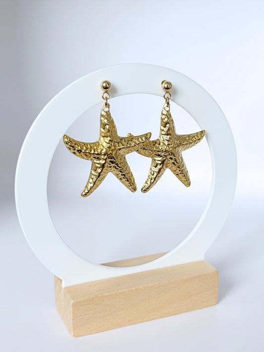 Gold Large Star Fish Earrings On A 24K Gold Plated Stud - Lottie And Flo Gold Large Star Fish Earrings On A 24K Gold Plated Stud Hand made EarringsLottie And Flo