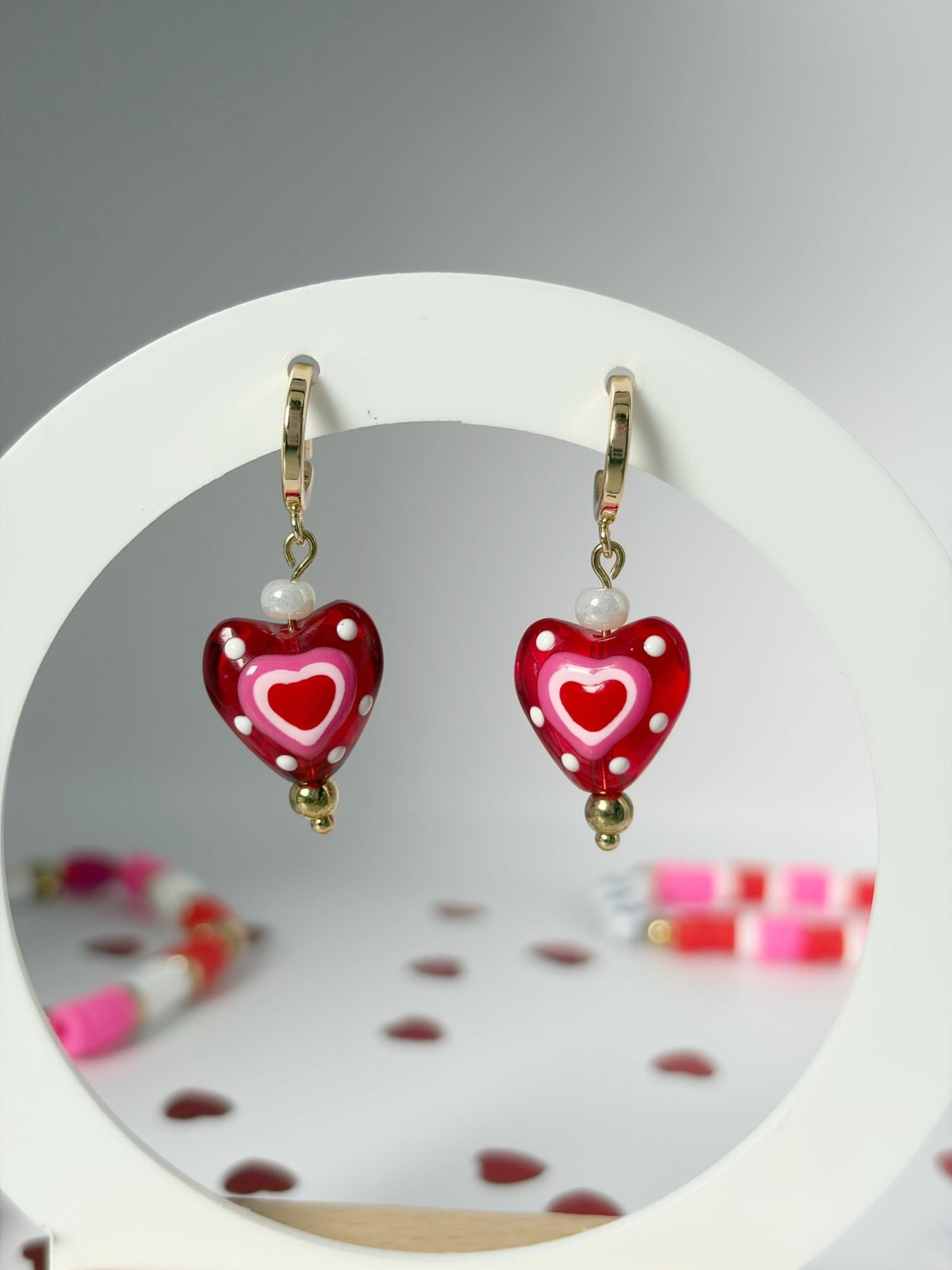 Gold Plated Necklace And Earrings With Red Glass Heart Pendant - Lottie And FloGold Plated Necklace And Earrings With Red Glass Heart PendantHand made JewelleryLottie And Flo