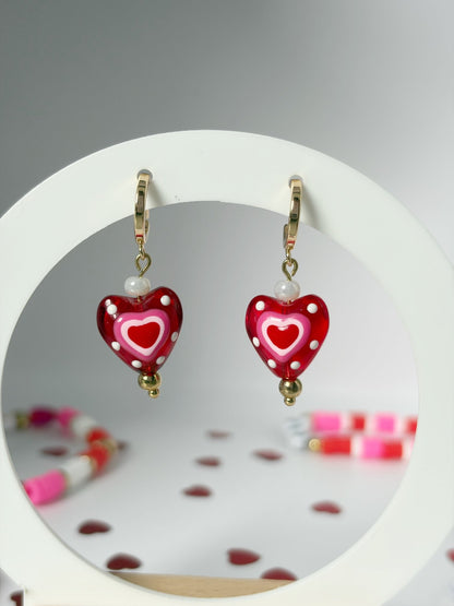 Gold Plated Necklace And Earrings With Red Glass Heart Pendant - Lottie And FloGold Plated Necklace And Earrings With Red Glass Heart PendantHand made JewelleryLottie And Flo