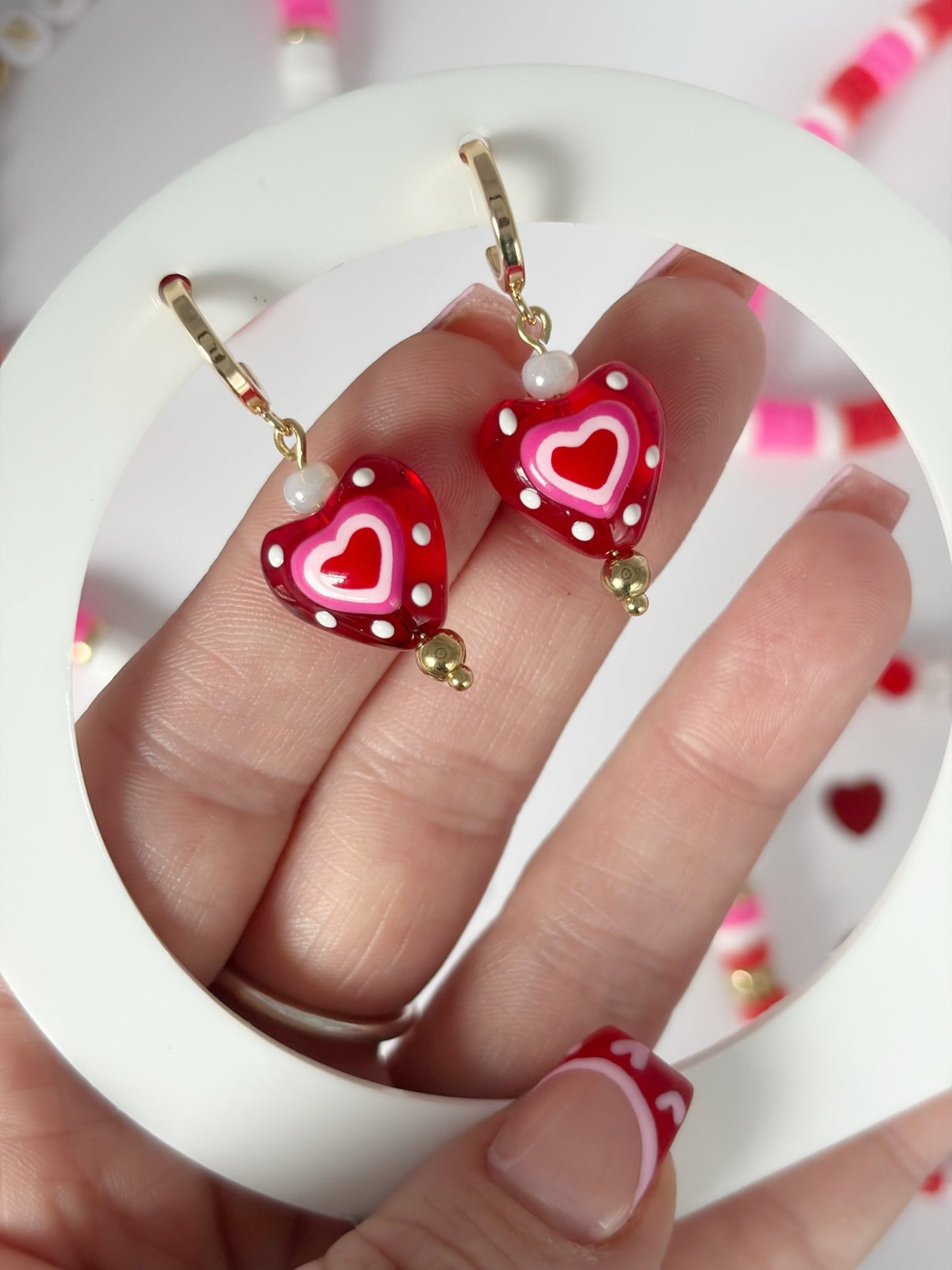 Gold Plated Necklace And Earrings With Red Glass Heart Pendant - Lottie And FloGold Plated Necklace And Earrings With Red Glass Heart PendantHand made JewelleryLottie And Flo