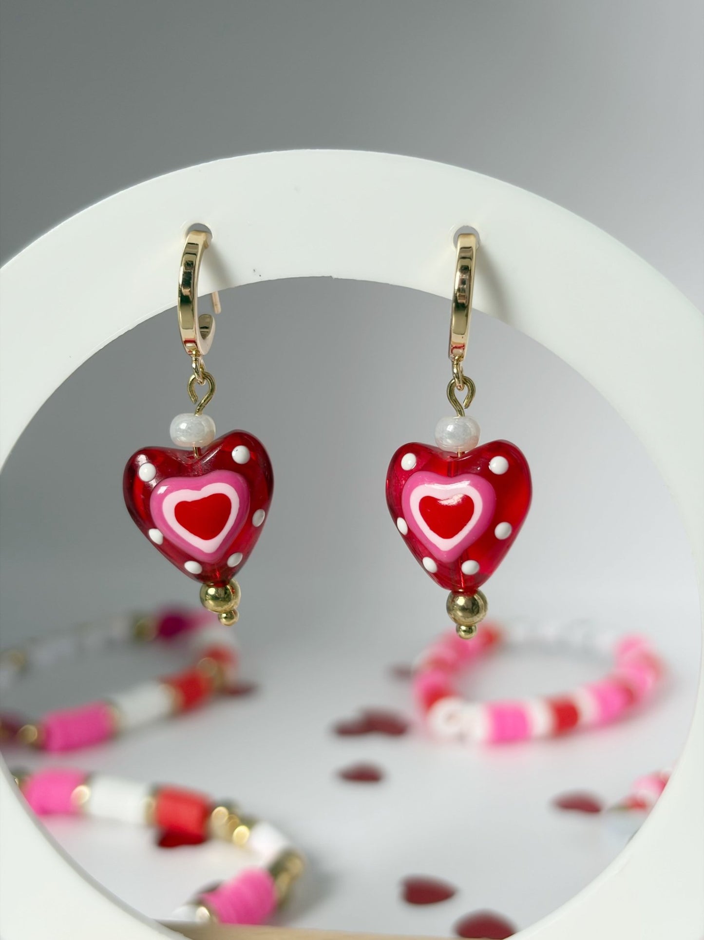 Gold Plated Necklace And Earrings With Red Glass Heart Pendant - Lottie And FloGold Plated Necklace And Earrings With Red Glass Heart PendantHand made JewelleryLottie And Flo