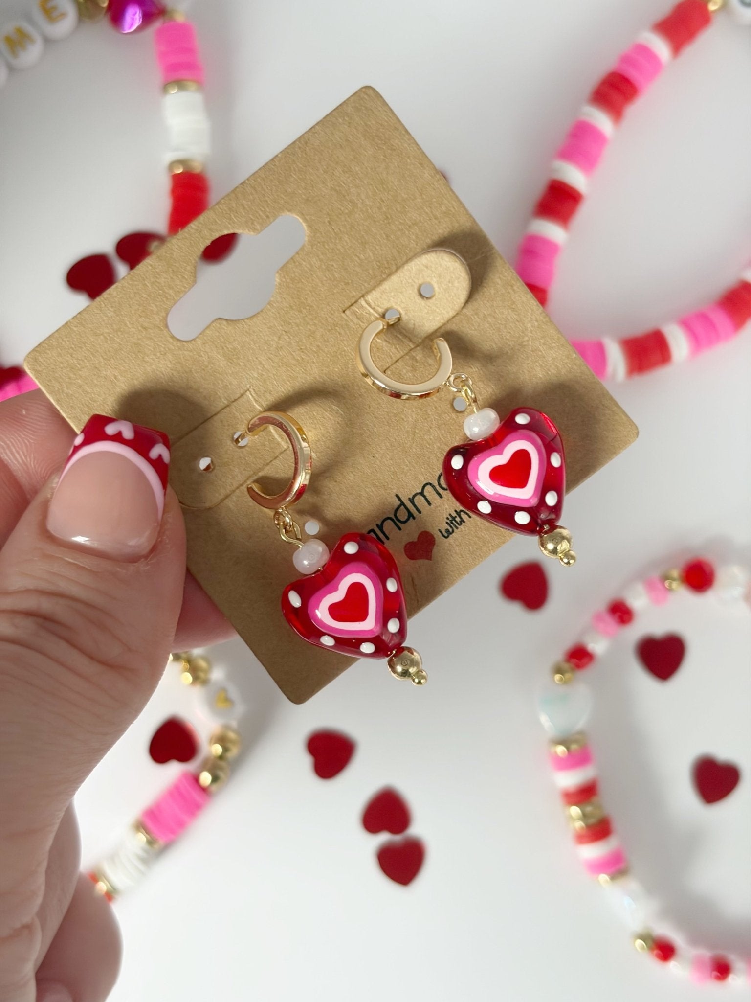 Gold Plated Necklace And Earrings With Red Glass Heart Pendant - Lottie And FloGold Plated Necklace And Earrings With Red Glass Heart PendantHand made JewelleryLottie And Flo