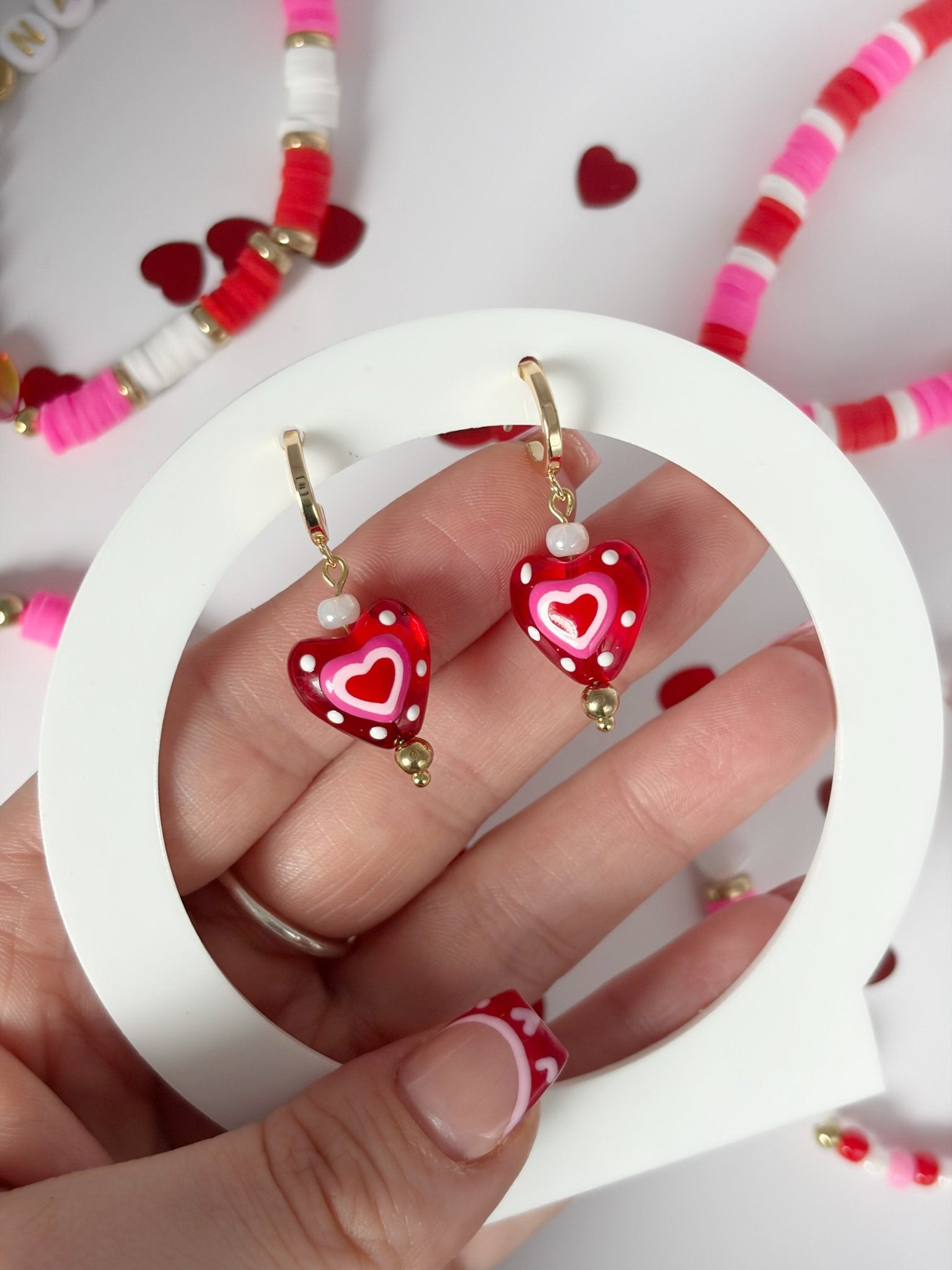 Gold Plated Necklace And Earrings With Red Glass Heart Pendant - Lottie And FloGold Plated Necklace And Earrings With Red Glass Heart PendantHand made JewelleryLottie And Flo