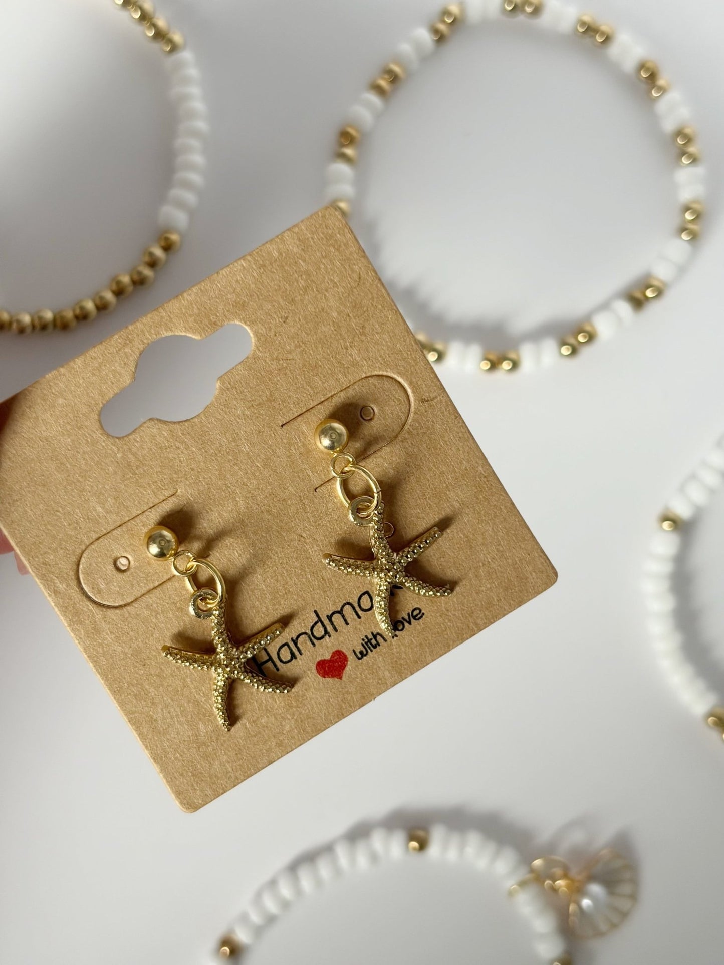 Gold Starfish Earrings On 18K Gold Plated Drop Stud - Lottie And FloGold Starfish Earrings On 18K Gold Plated Drop StudHand made EarringsLottie And Flo