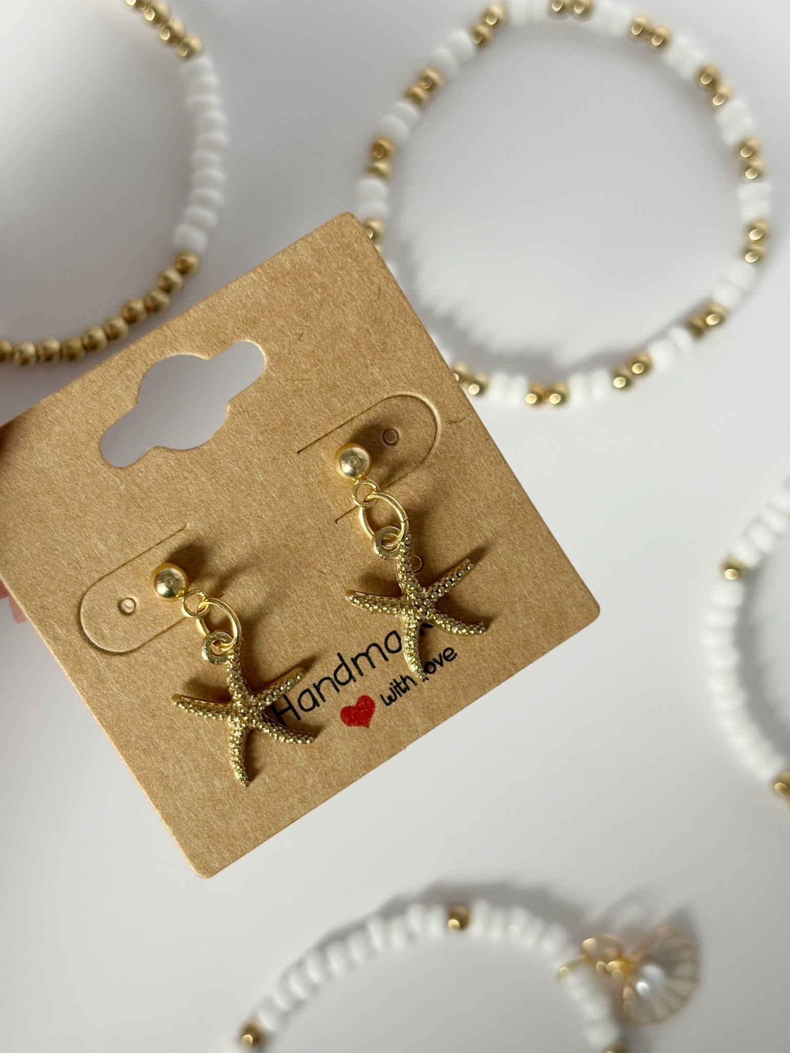 Gold Starfish Earrings On 18K Gold Plated Drop Stud - Lottie And FloGold Starfish Earrings On 18K Gold Plated Drop StudHand made EarringsLottie And Flo