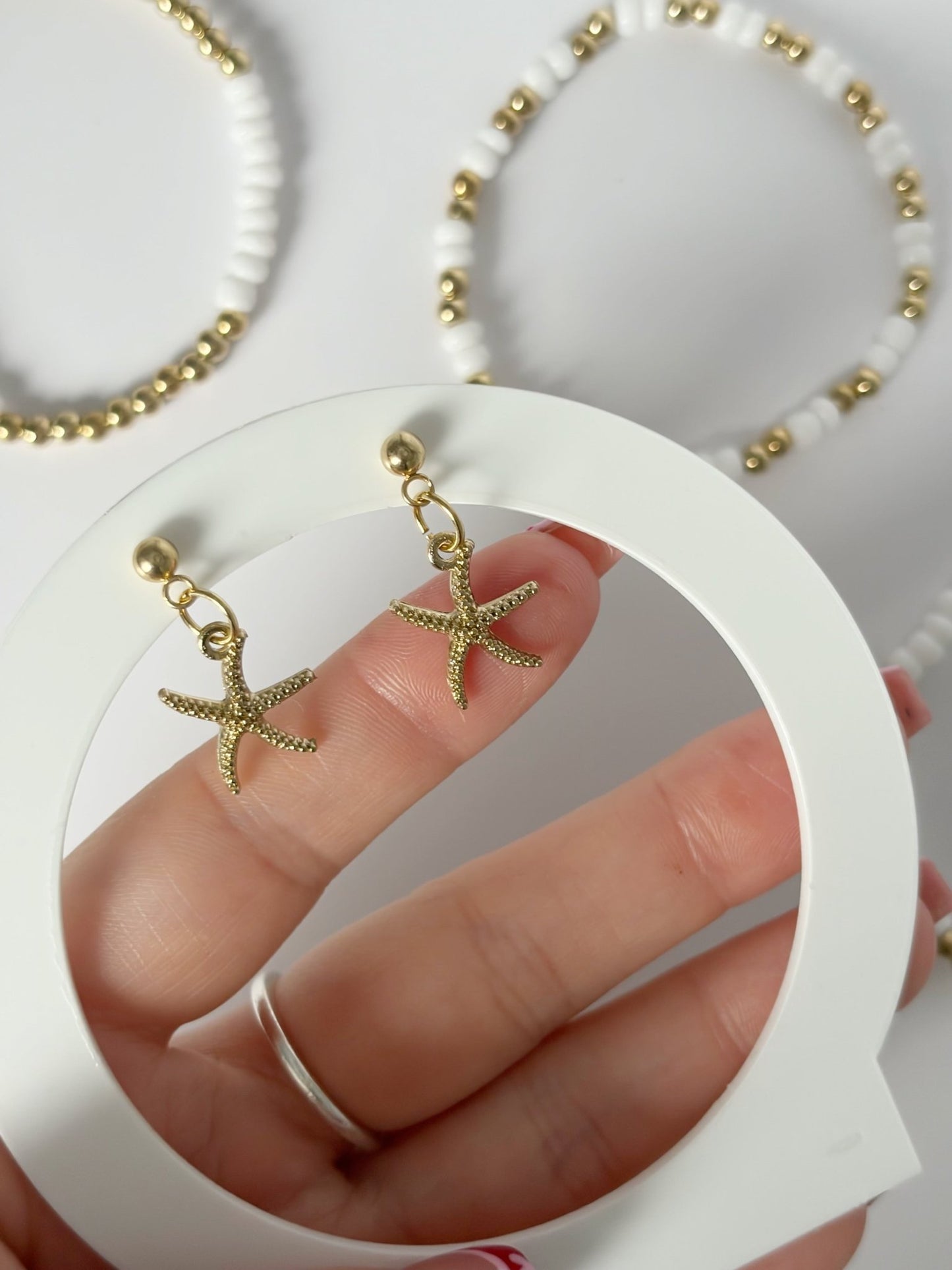 Gold Starfish Earrings On 18K Gold Plated Drop Stud - Lottie And FloGold Starfish Earrings On 18K Gold Plated Drop StudHand made EarringsLottie And Flo