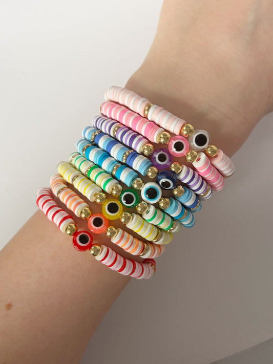 Handmade Colourful Evil Eye Bracelets - Lottie And FloHandmade Colourful Evil Eye BraceletsHandmade Bracelets Lottie And Flo
