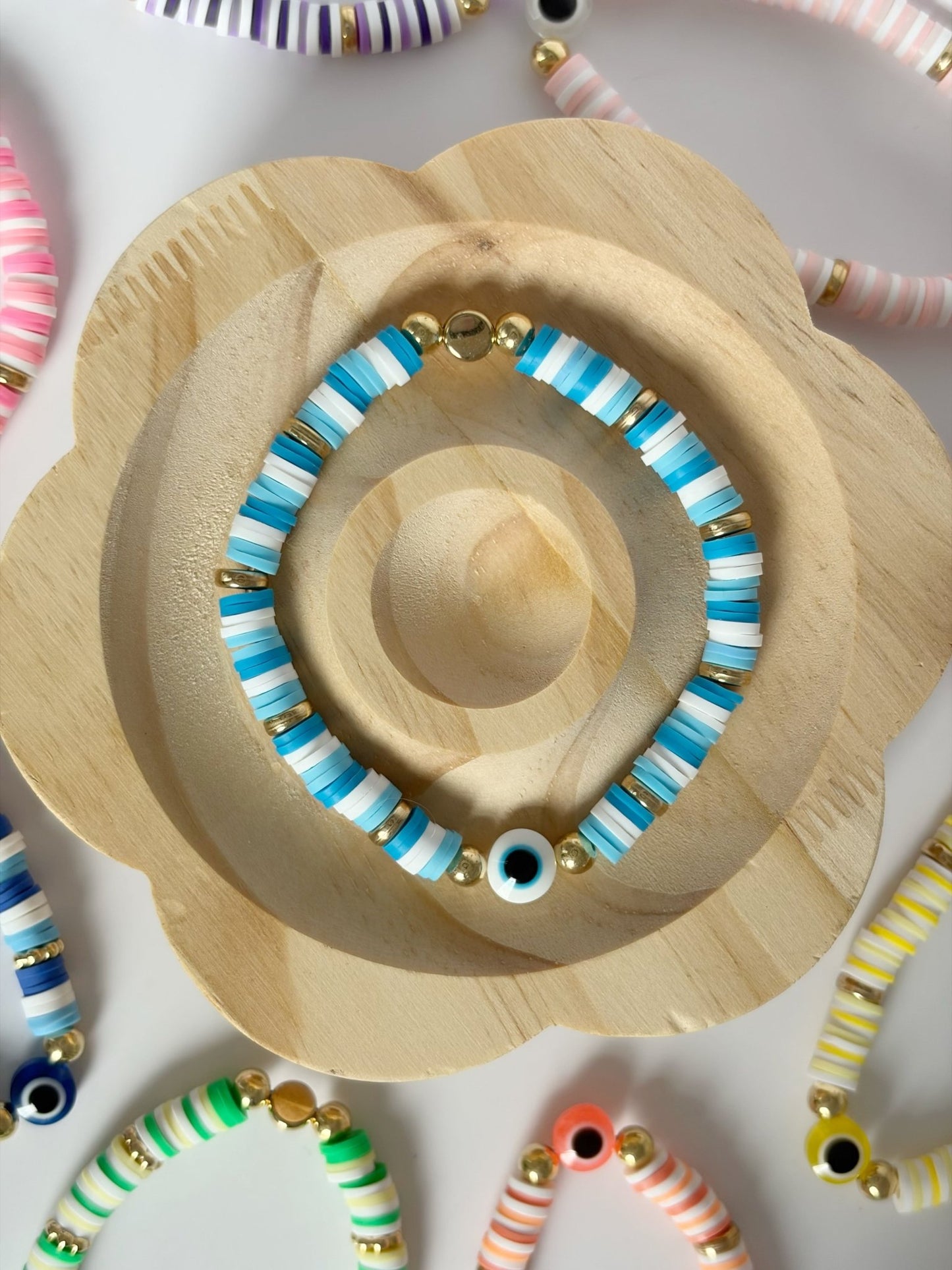 Handmade Colourful Evil Eye Bracelets - Lottie And FloHandmade Colourful Evil Eye BraceletsHandmade Bracelets Lottie And Flo