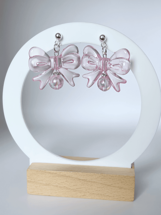 Handmade Pink Acrylic Bow Earrings with Sterling Silver Plated Studs! - Lottie And Flo Handmade Pink Acrylic Bow Earrings with Sterling Silver Plated Studs!Hand made EarringsLottie And Flo