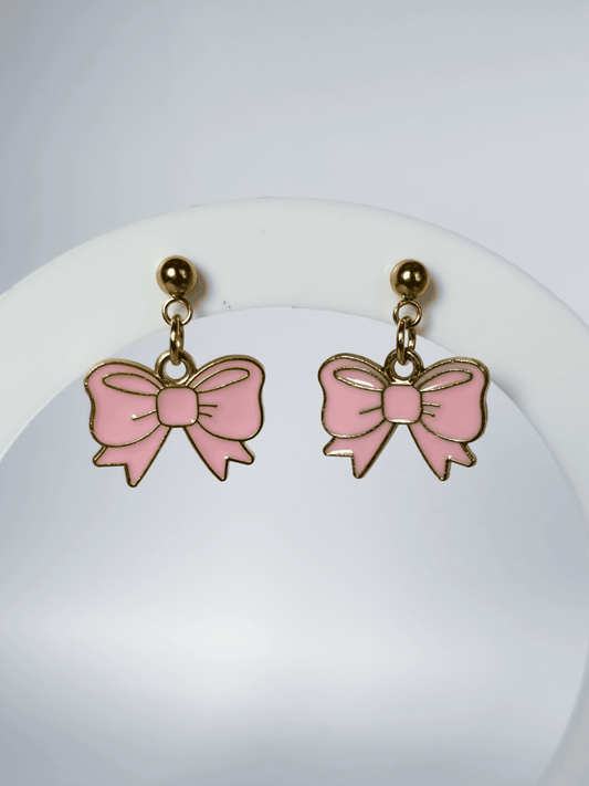 Pink Bow Drop Earrings - Lottie And FloPink Bow Drop EarringsHand made EarringsLottie And Flo