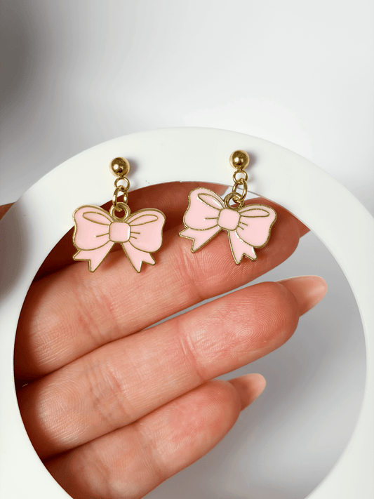 Pink Bow Drop Earrings - Lottie And FloPink Bow Drop EarringsHand made EarringsLottie And Flo