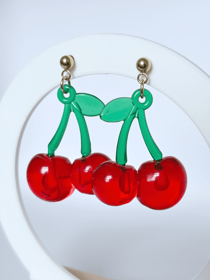 Large Cherry Drop Earrings - Lottie And FloLarge Cherry Drop EarringsHand Made Cherry EarringsLottie And Flo