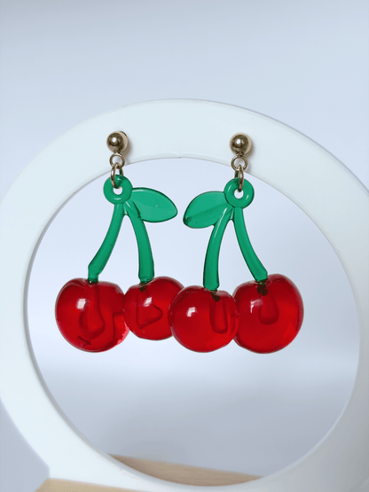 Large Cherry Drop Earrings - Lottie And FloLarge Cherry Drop EarringsHand Made Cherry EarringsLottie And Flo