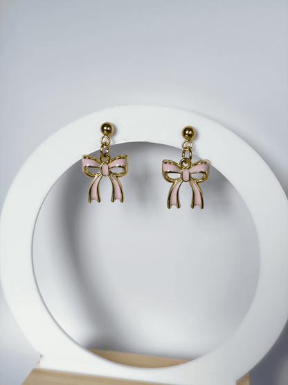 Pink Bow Dangle Earrings - Lottie And FloPink Bow Dangle EarringsHand made EarringsLottie And Flo