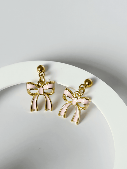 Pink Bow Dangle Earrings - Lottie And FloPink Bow Dangle EarringsHand made EarringsLottie And Flo