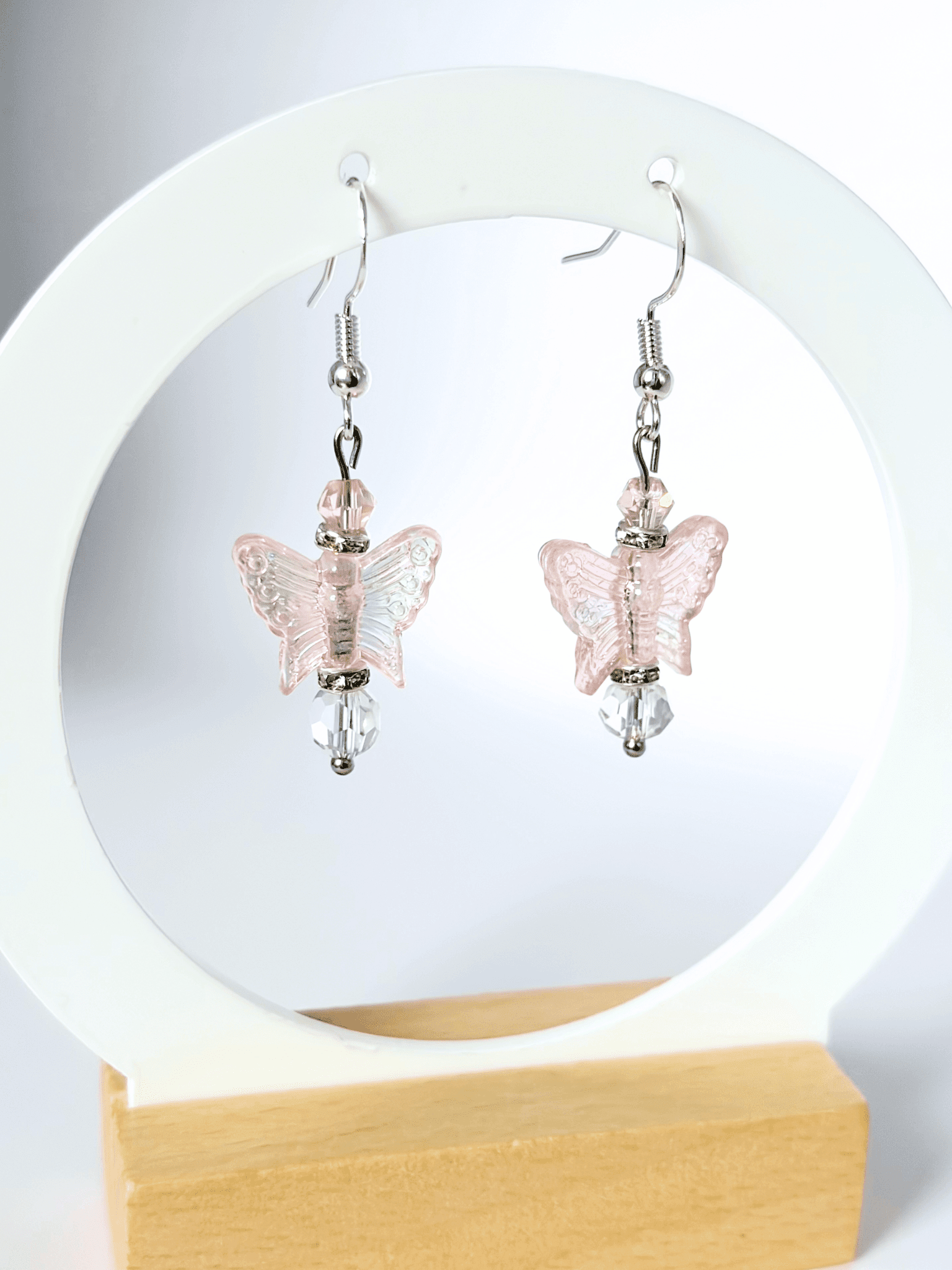 Pink Butterfly Earrings - On A Sterling Silver Hook Type Earring. - Lottie And Flo Pink Butterfly Earrings - On A Sterling Silver Hook Type Earring.Hand made EarringsLottie And Flo