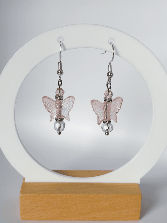 Pink Butterfly Earrings - On A Sterling Silver Hook Type Earring. - Lottie And FloPink Butterfly Earrings - On A Sterling Silver Hook Type Earring.Hand made EarringsLottie And Flo