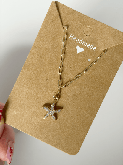 Sparkly Starfish Necklace On Gold Plated Chain - Lottie And FloSparkly Starfish Necklace On Gold Plated ChainHandmade Necklace Lottie And Flo