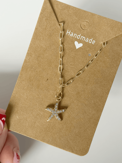 Sparkly Starfish Necklace On Gold Plated Chain - Lottie And FloSparkly Starfish Necklace On Gold Plated ChainHandmade Necklace Lottie And Flo